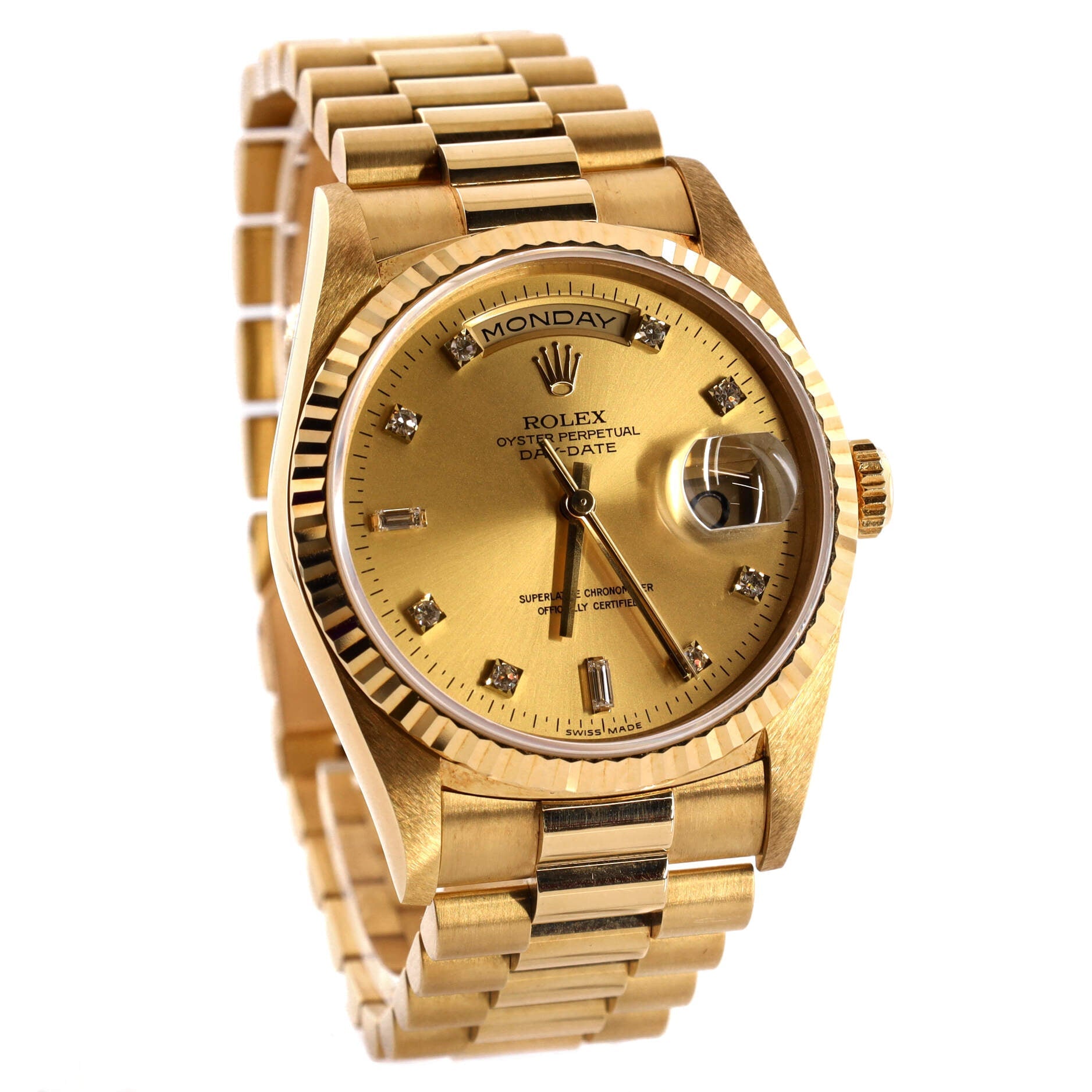 Oyster Perpetual President Day-Date Automatic Watch Yellow Gold with Round and Baguette Diamond Markers 36