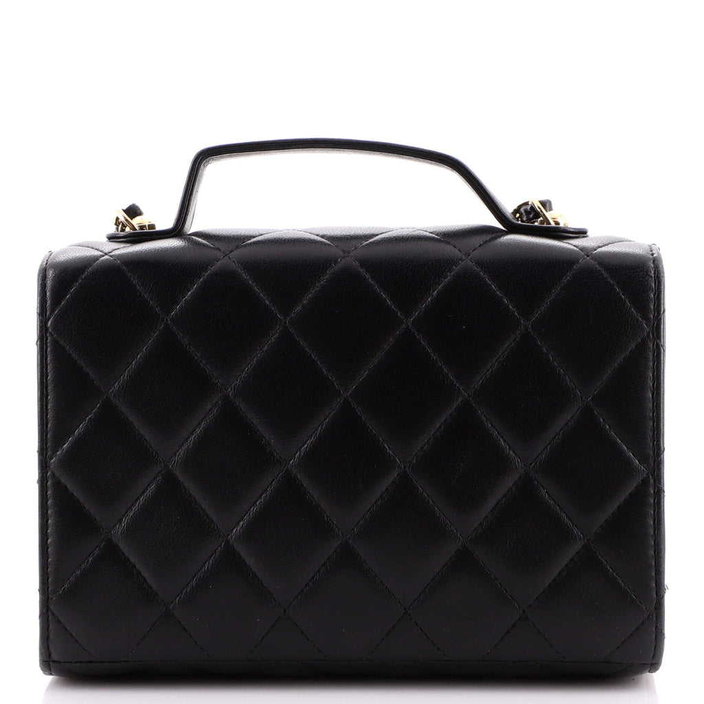 Golden Plate Top Handle Flap Bag Quilted Lambskin Mini