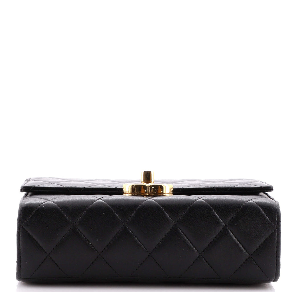 Golden Plate Top Handle Flap Bag Quilted Lambskin Mini