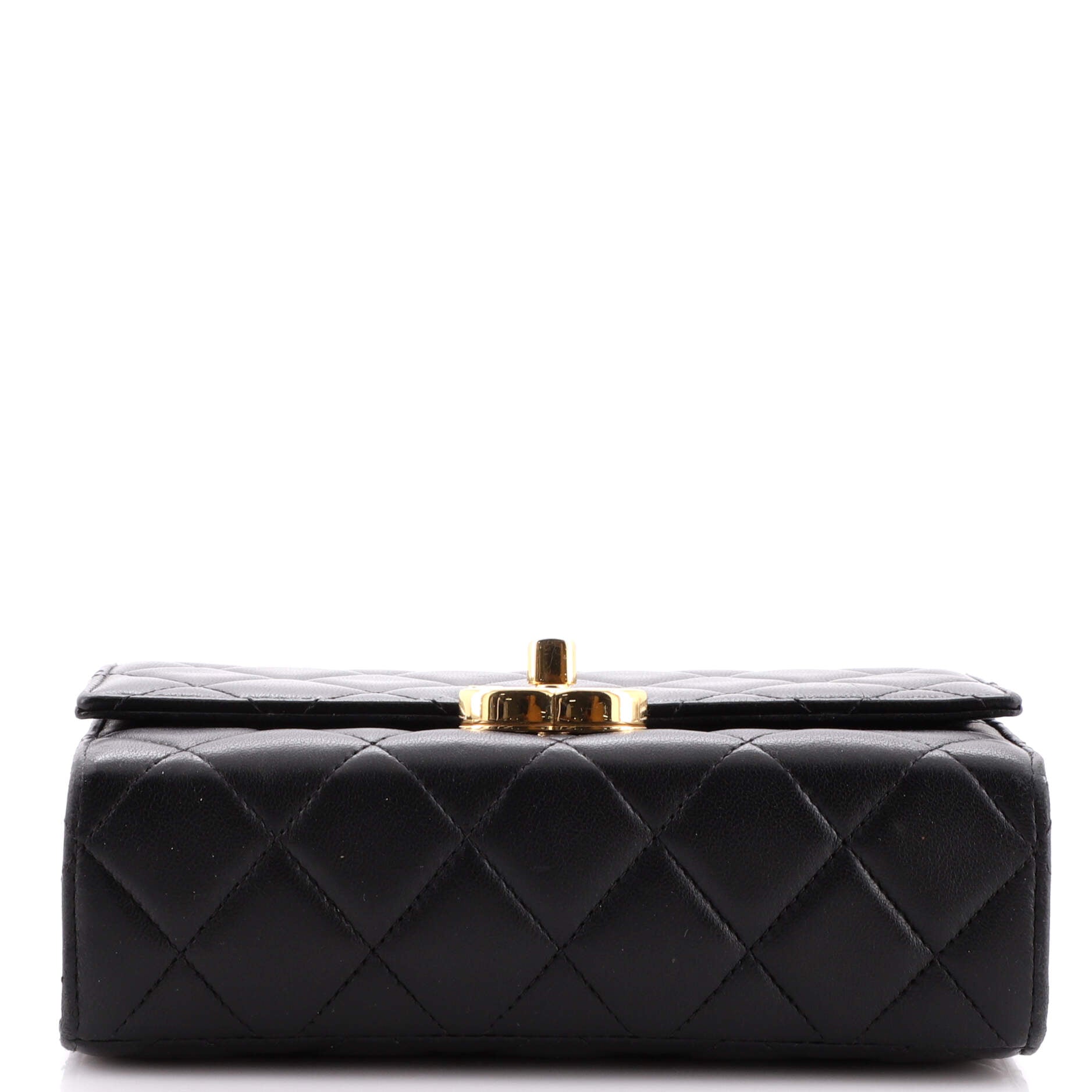 Golden Plate Top Handle Flap Bag Quilted Lambskin Mini