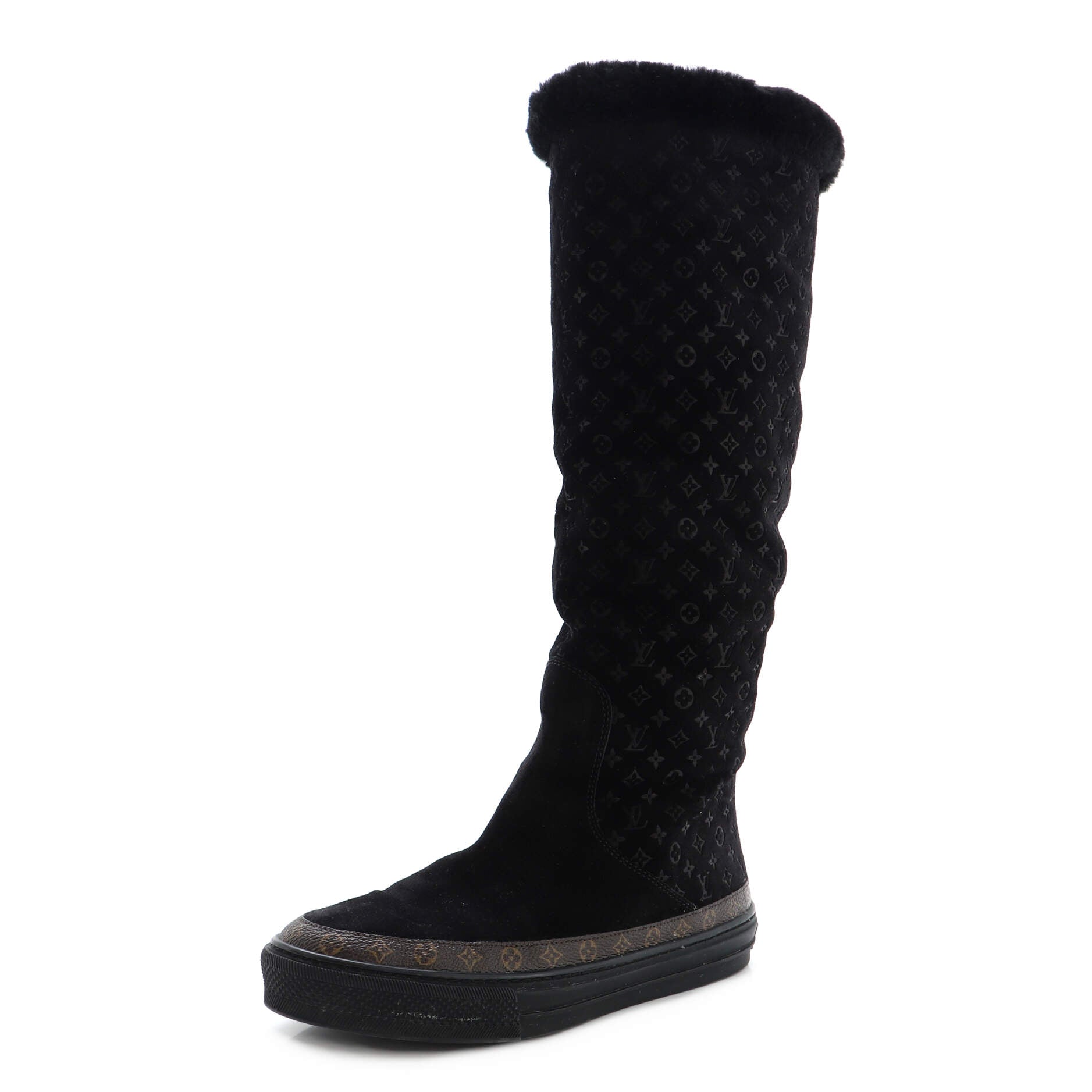 Women's Snowball Flat Half Boots Monogram Embossed Suede