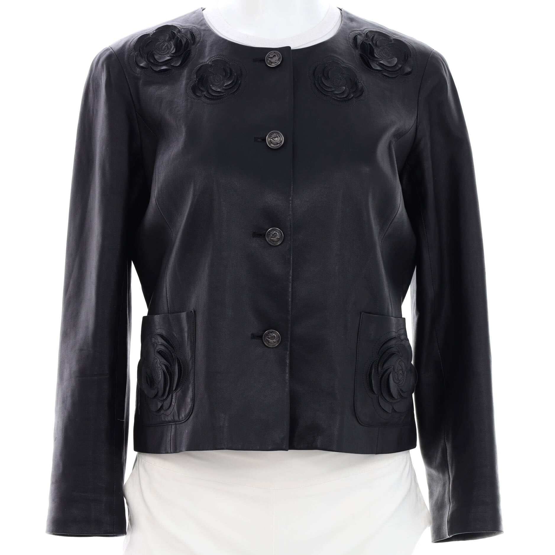 Women's Paris-Shanghai Camellia Collarless Jacket Leather