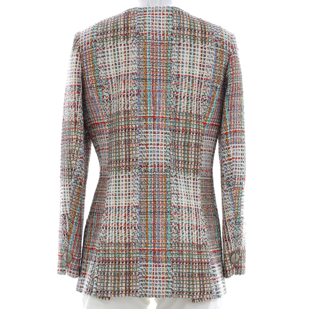 Women's Paris-Cuba Collarless Zip Up Long Jacket Tweed