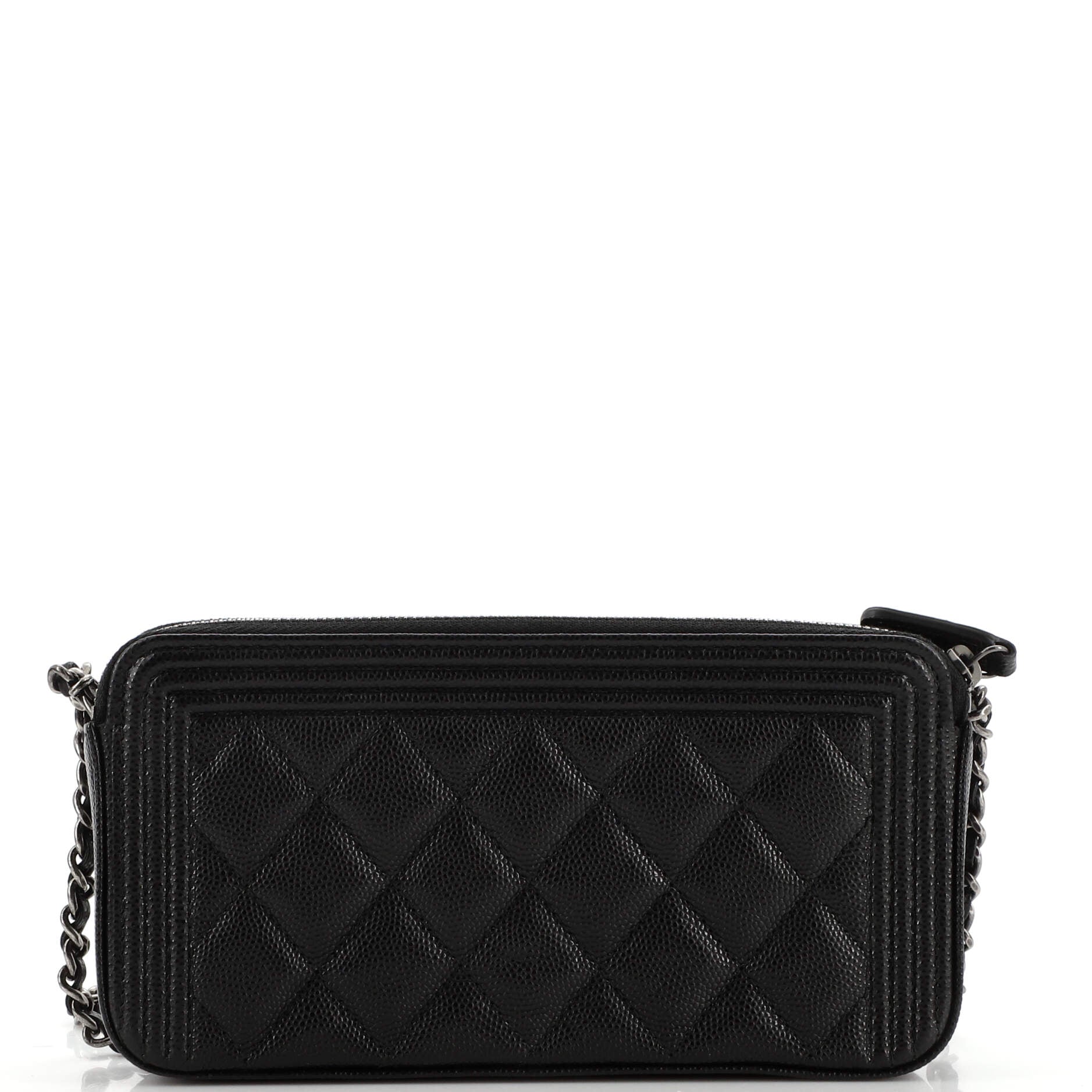 Boy Double Zip Clutch with Chain Quilted Caviar