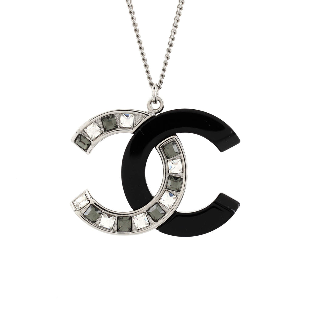 CC Pendant Necklace Ruthenium with Crystals