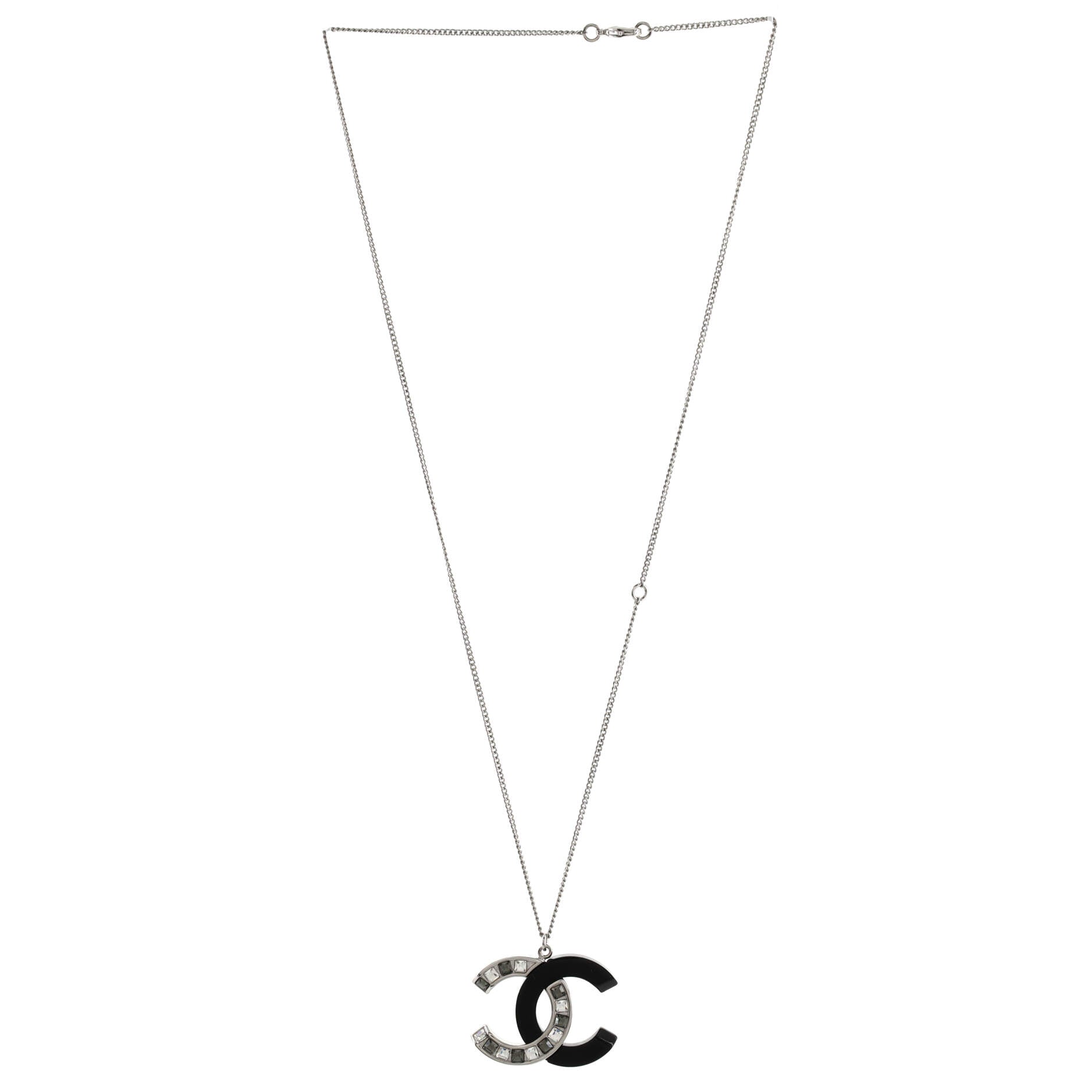 CC Pendant Necklace Ruthenium with Crystals