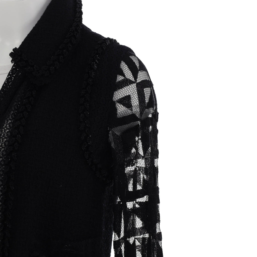 Women's Tie Double Pocket Jacket Tweed and Lace with Beads