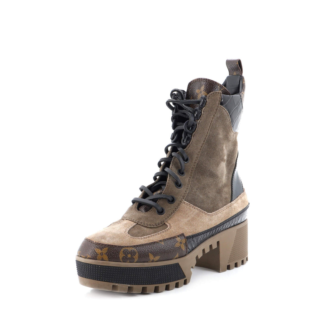 Women's Laureate Platform Desert Boots Suede with Monogram Canvas