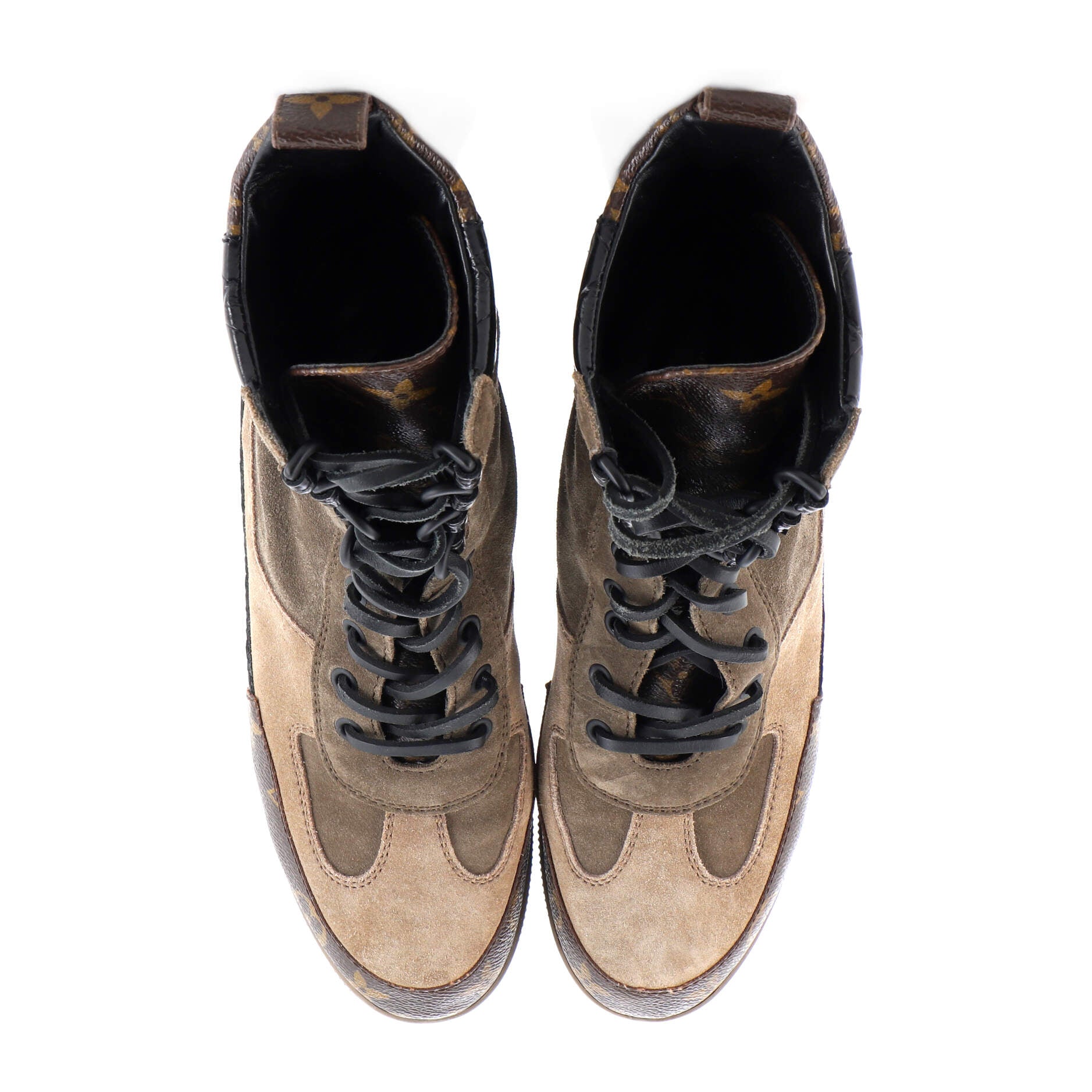 Women's Laureate Platform Desert Boots Suede with Monogram Canvas
