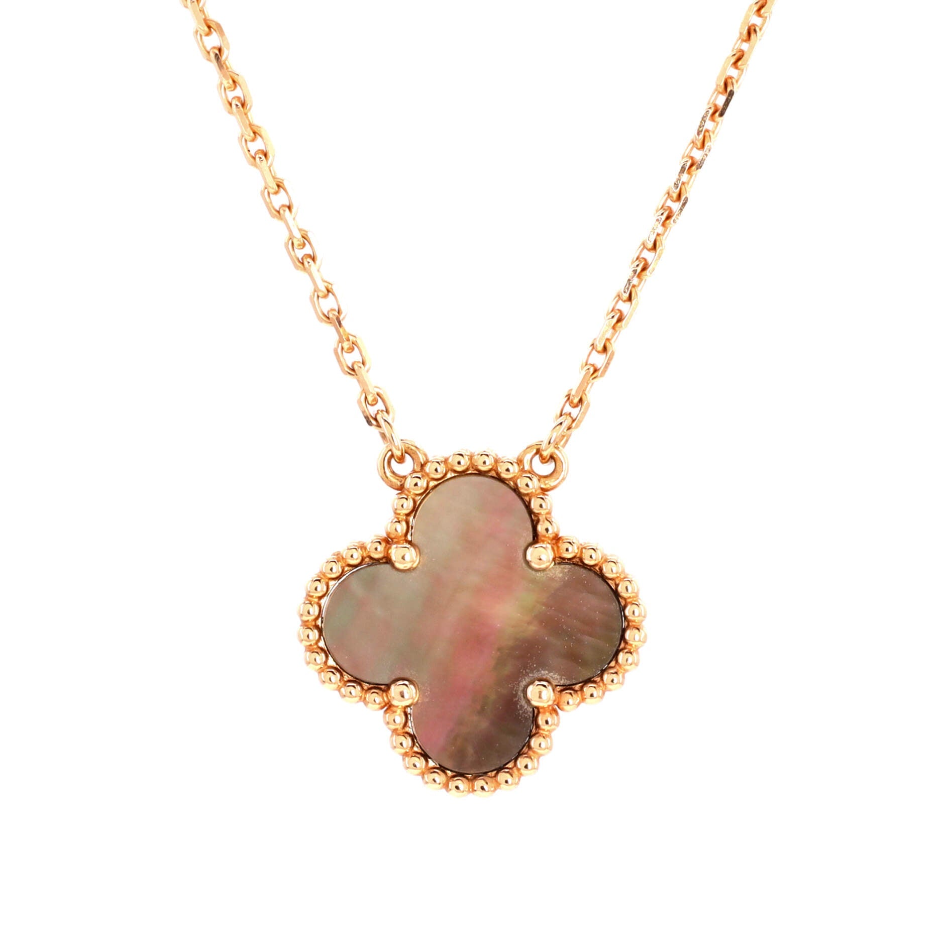 Vintage Alhambra Pendant Necklace 18K Rose Gold and Grey Mother of Pearl