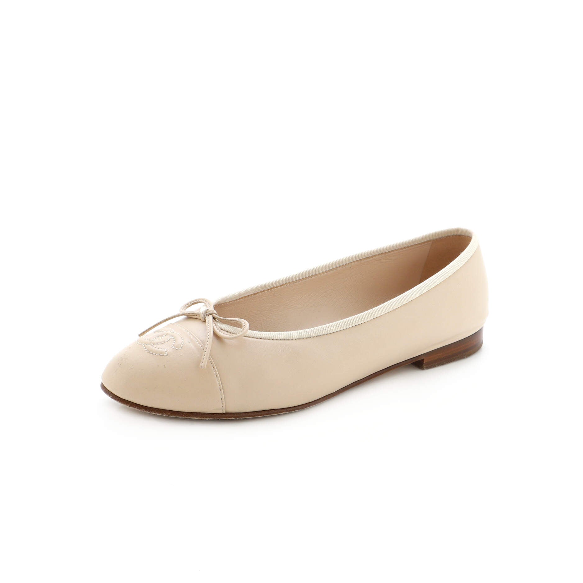 Women's CC Cap Toe Bow Ballerina Flats Leather