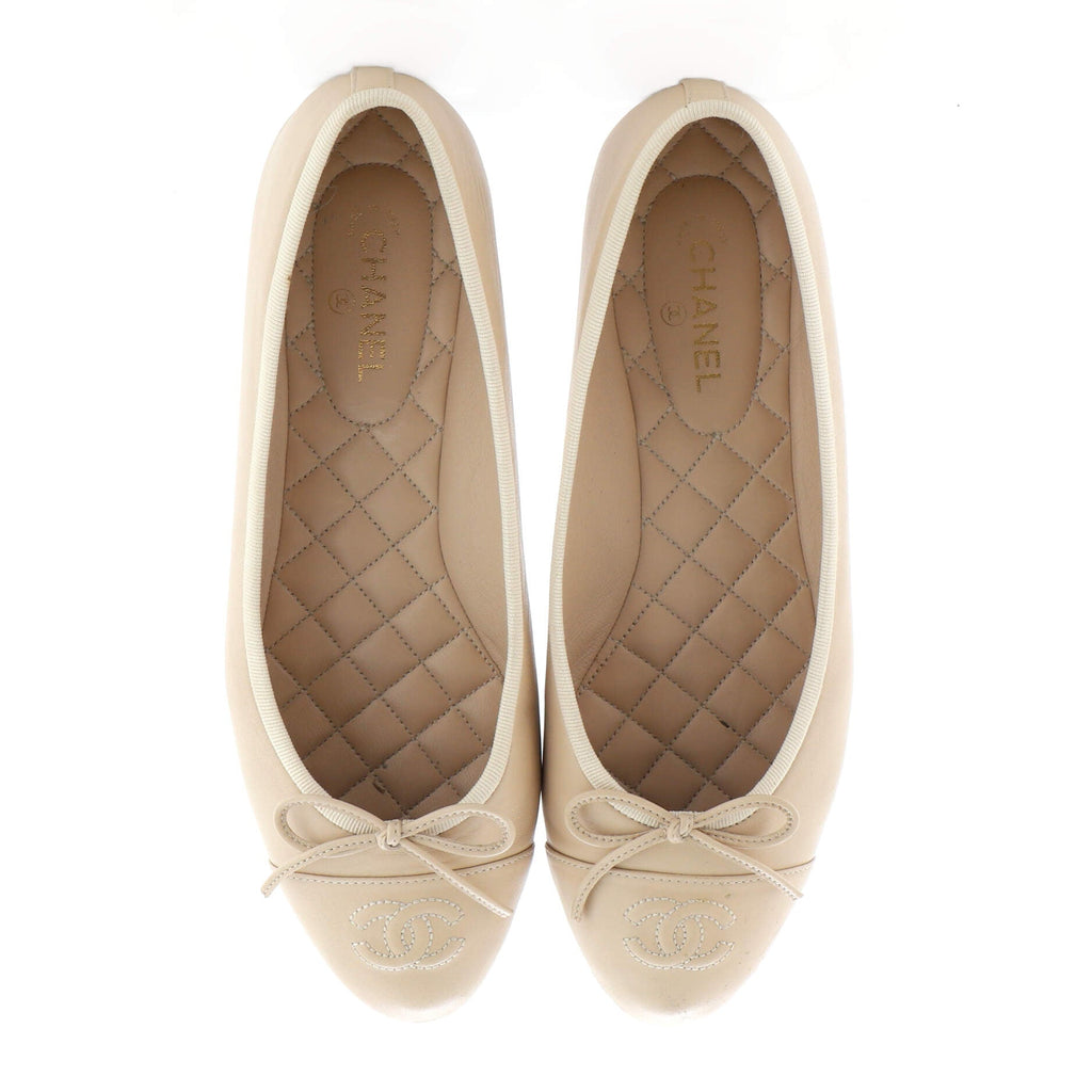 Women's CC Cap Toe Bow Ballerina Flats Leather