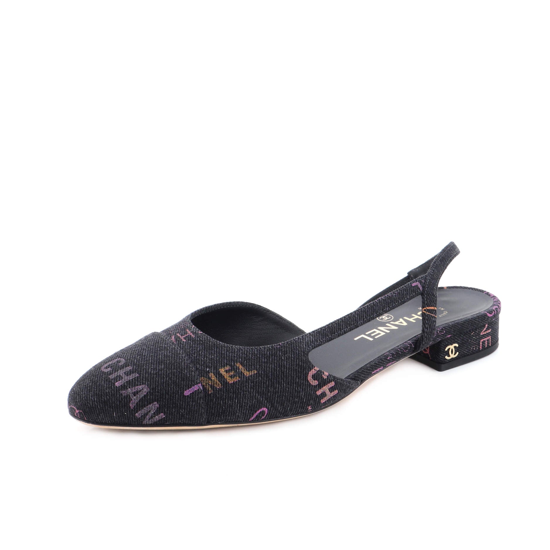 Women's Denim Mood Cap Toe Slingback Flats Logo Printed Denim