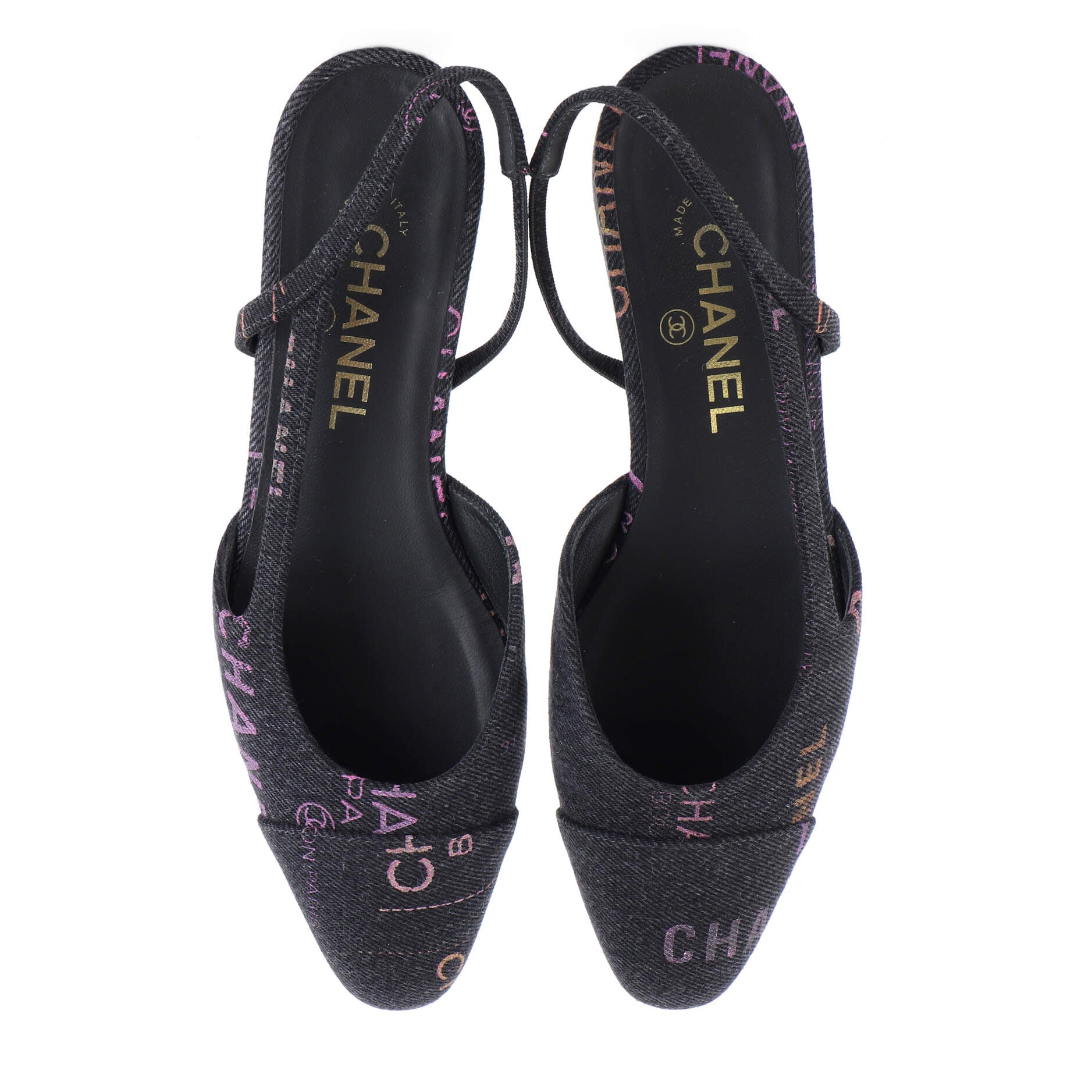 Women's Denim Mood Cap Toe Slingback Flats Logo Printed Denim
