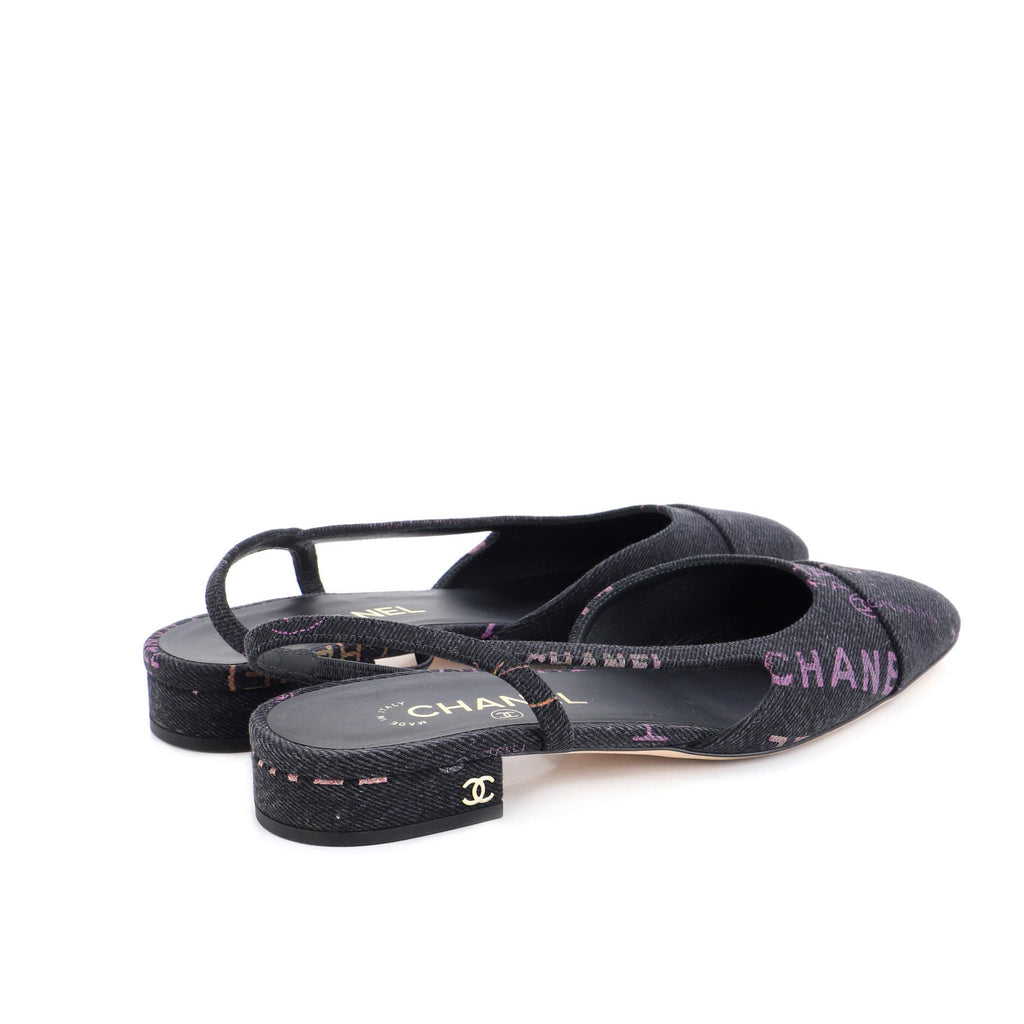Women's Denim Mood Cap Toe Slingback Flats Logo Printed Denim