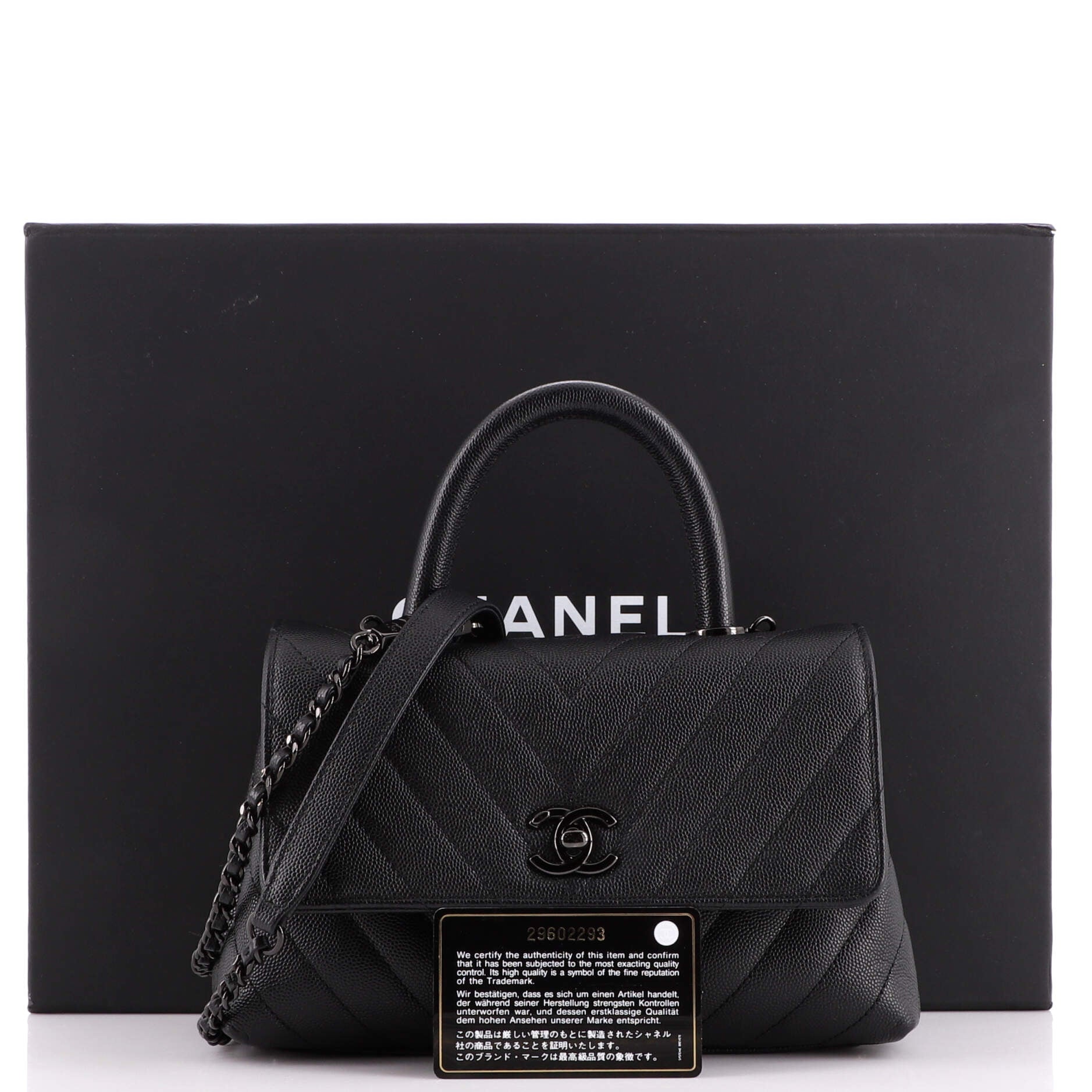 So Black Coco Top Handle Bag Chevron Caviar Mini