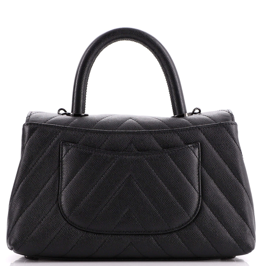 So Black Coco Top Handle Bag Chevron Caviar Mini