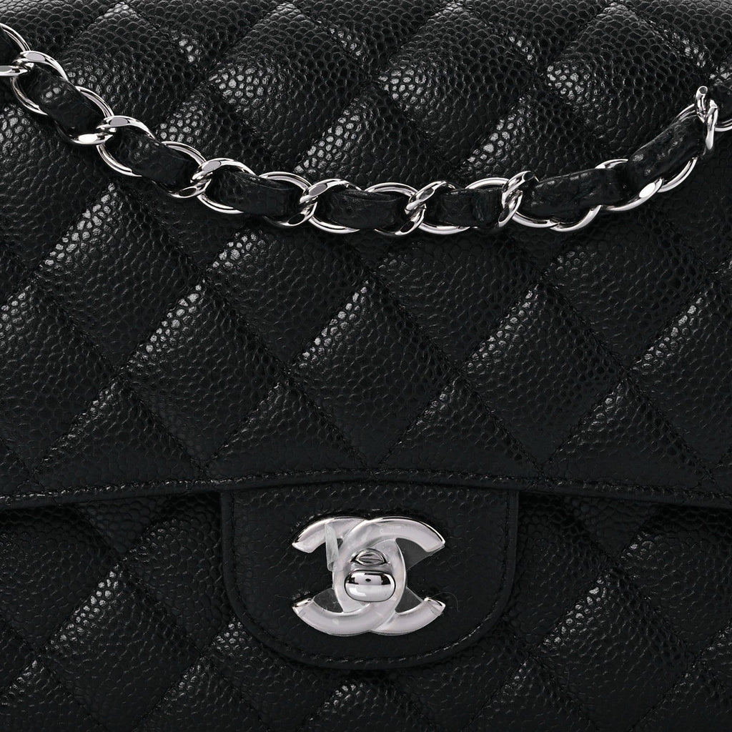 Caviar Quilted Medium Double Flap Black