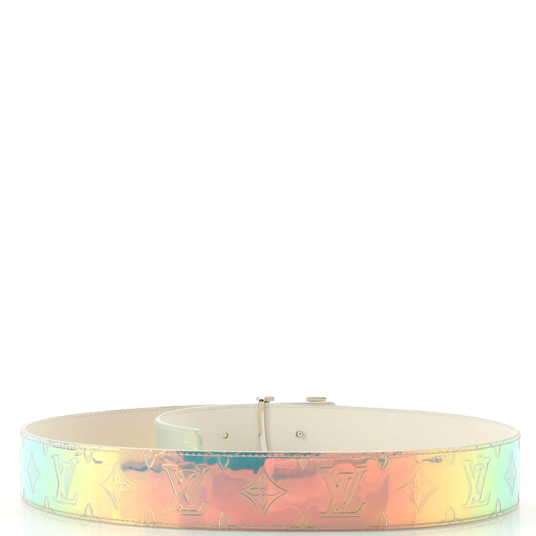 LV Shape Reversible Belt Limited Edition Monogram Prism PVC and Leather Wide 90