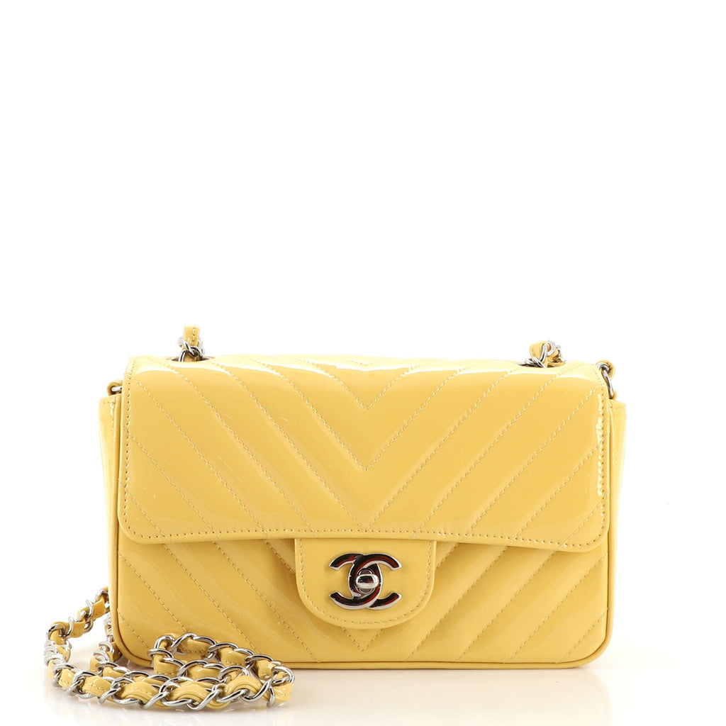 Classic Single Flap Bag Chevron Patent Mini