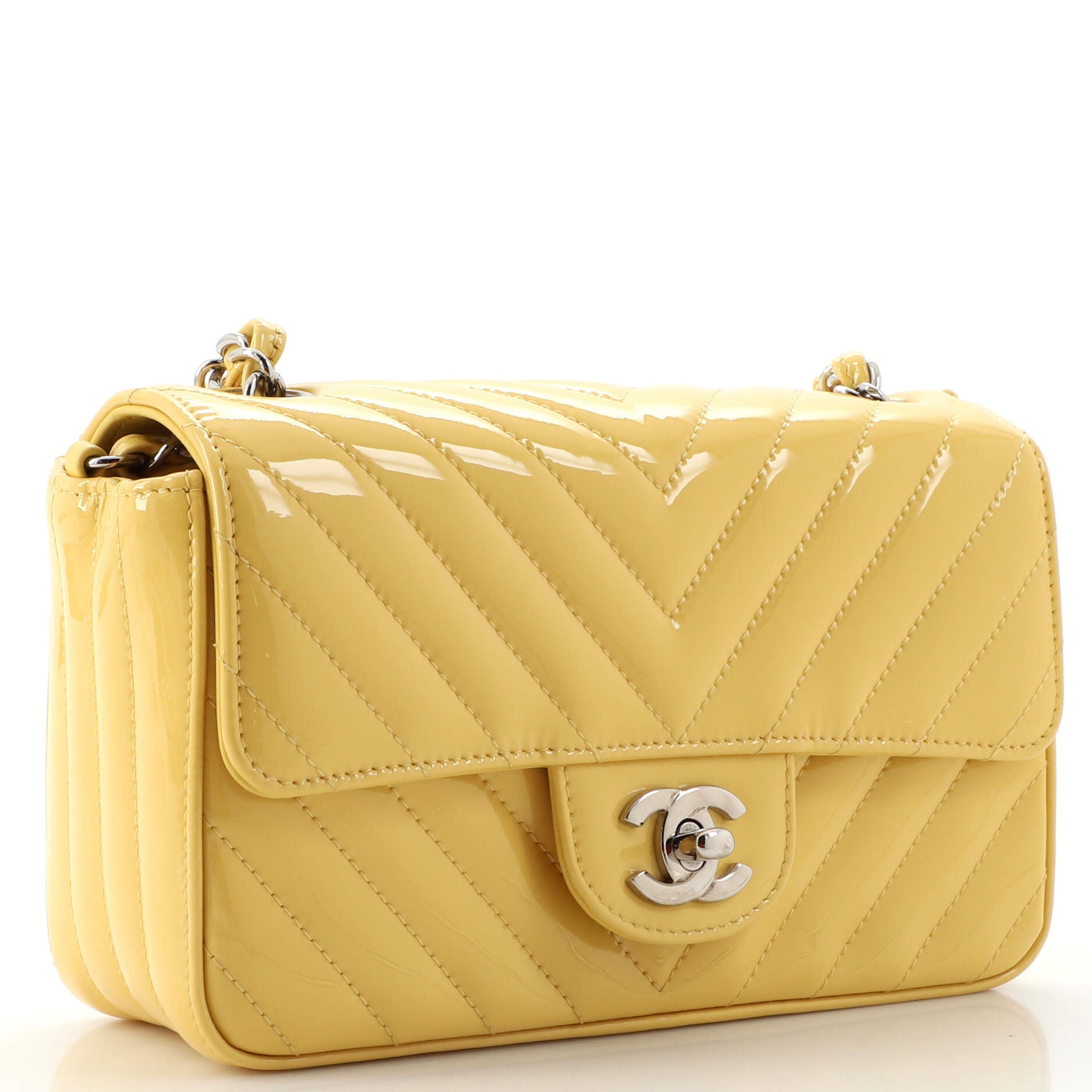 Classic Single Flap Bag Chevron Patent Mini