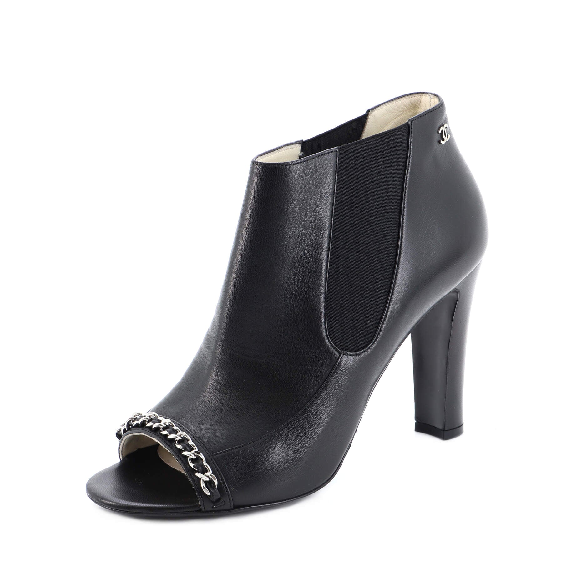 Women's Chain Peep Toe Booties Leather