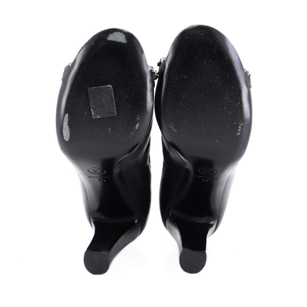 Women's Chain Peep Toe Booties Leather