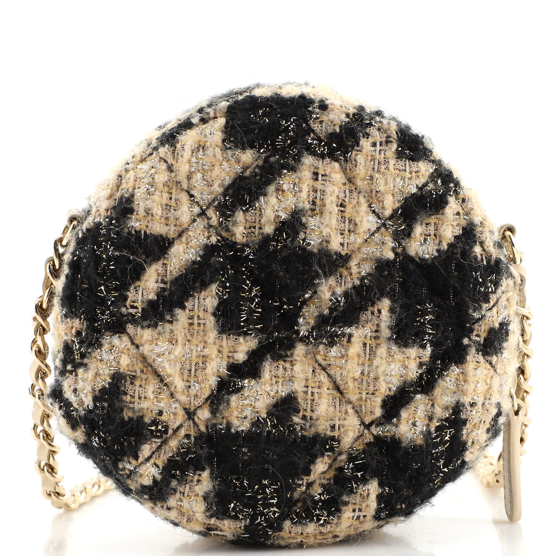 Round Clutch with Chain and Coin Purse Quilted Tweed with Shearling