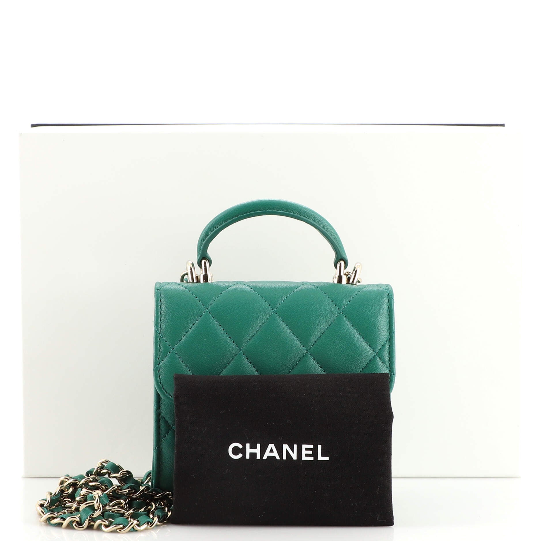 Square Classic Flap Top Handle Clutch with Chain Quilted Lambskin