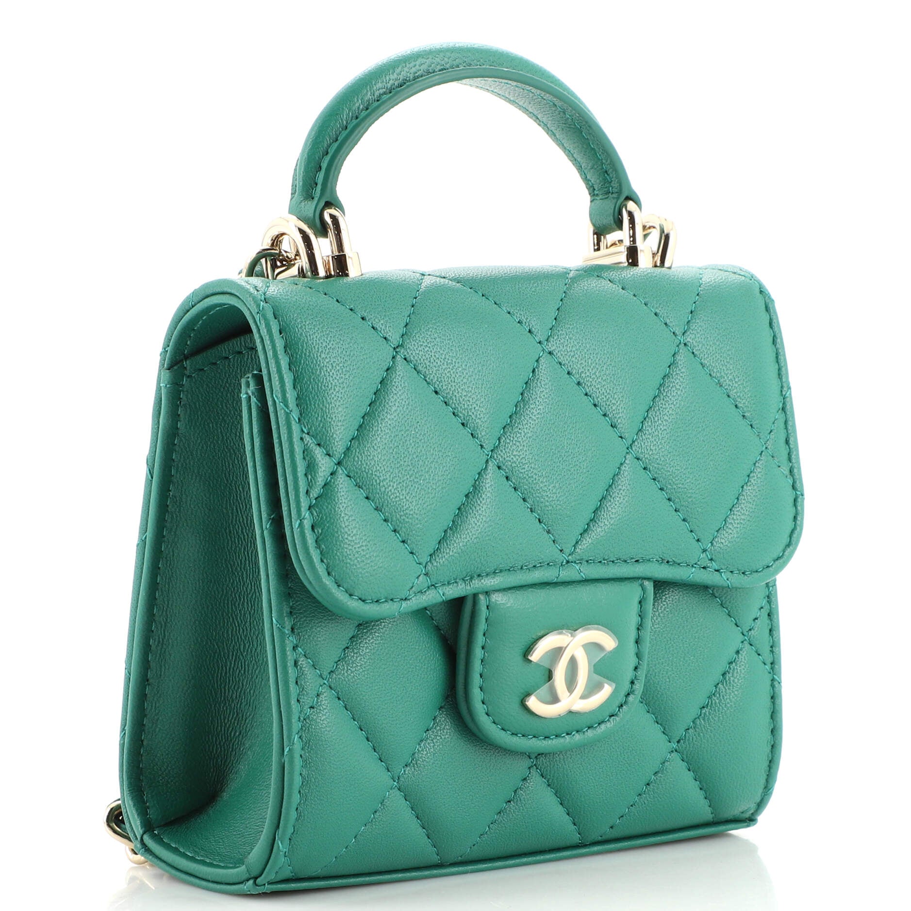 Square Classic Flap Top Handle Clutch with Chain Quilted Lambskin