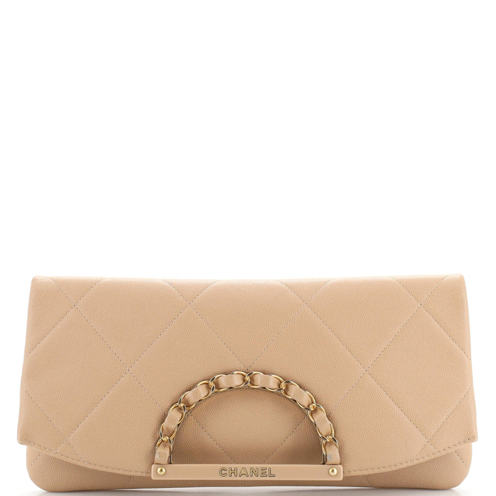 Woven Chain Handle Flap Clutch Quilted Caviar Medium