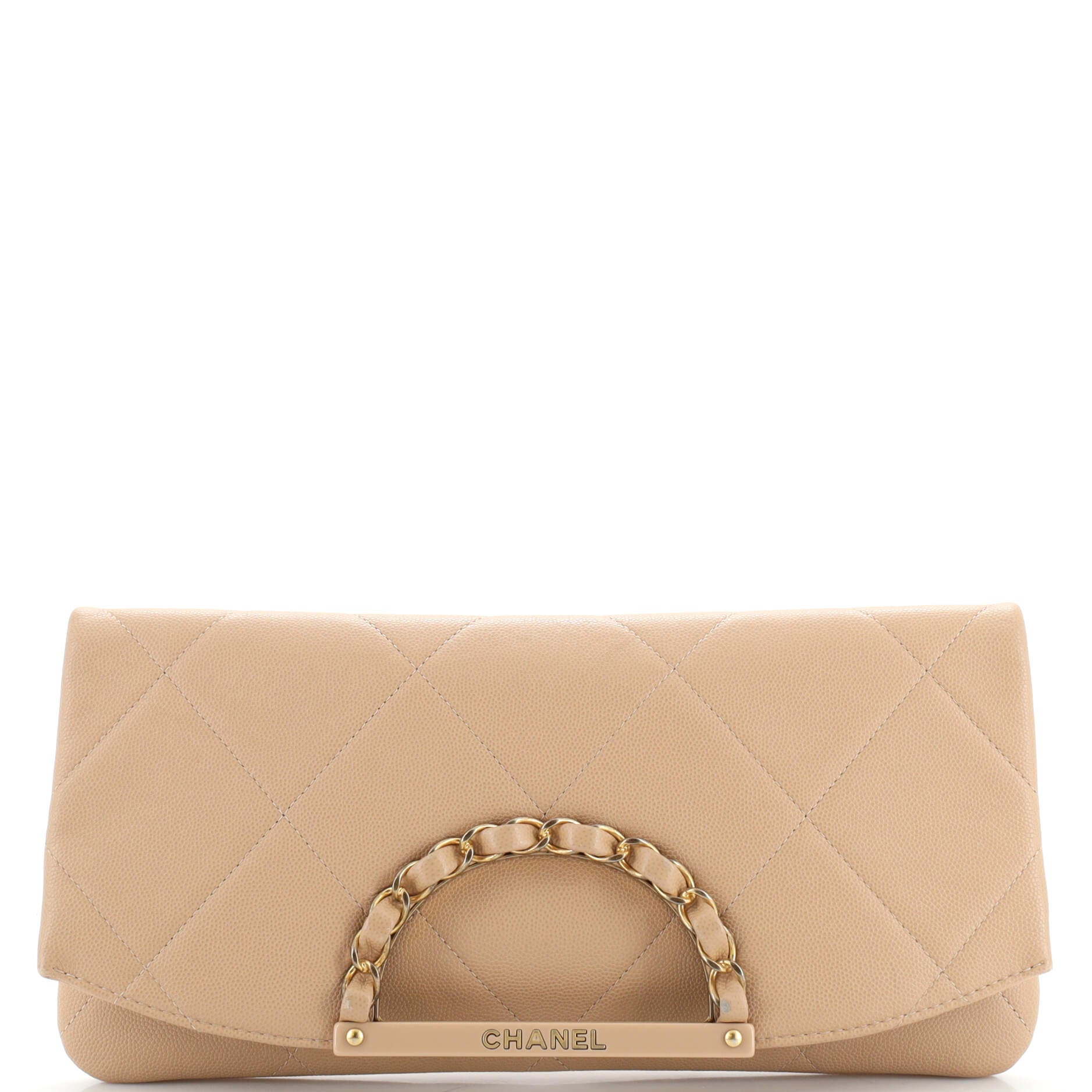 Woven Chain Handle Flap Clutch Quilted Caviar Medium