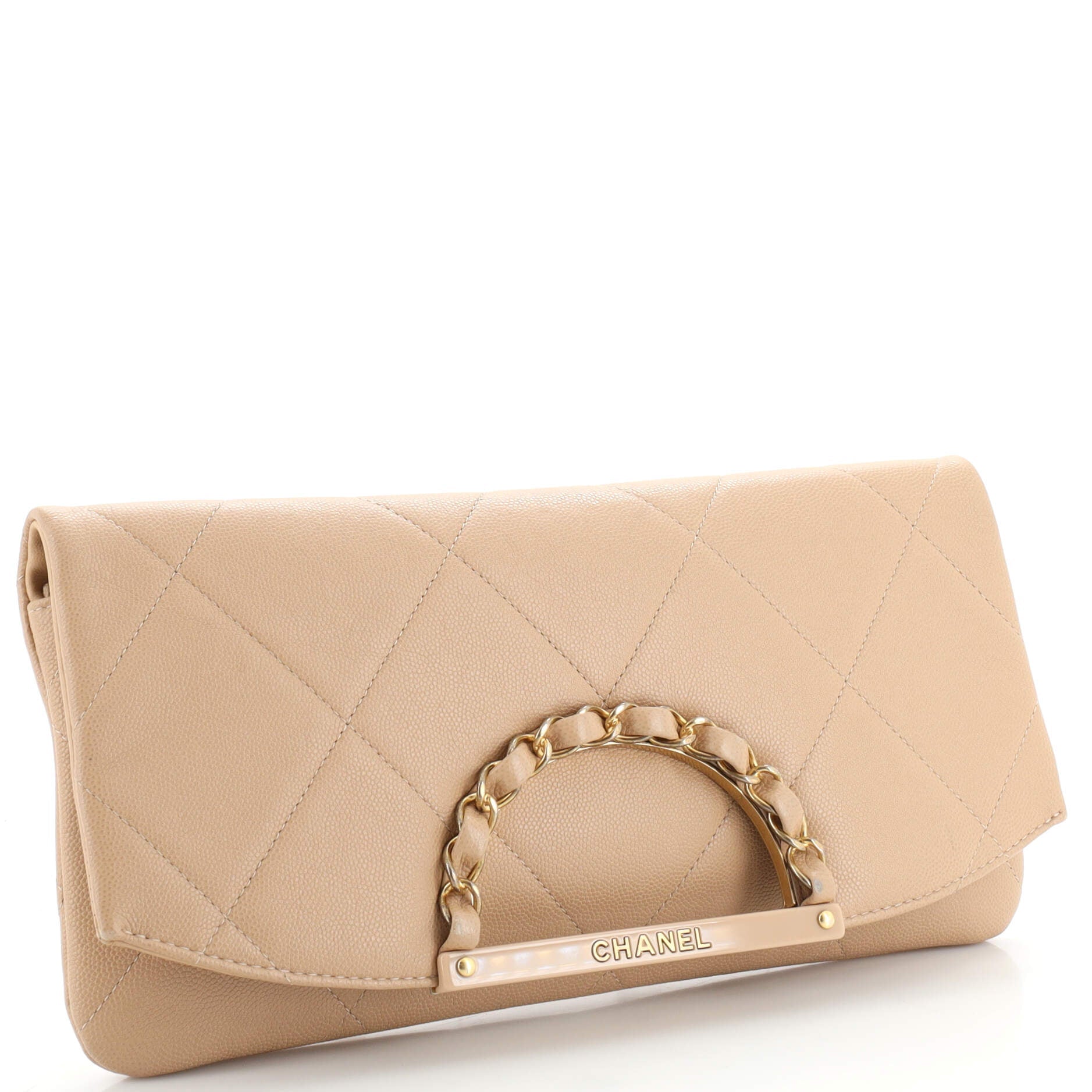 Woven Chain Handle Flap Clutch Quilted Caviar Medium