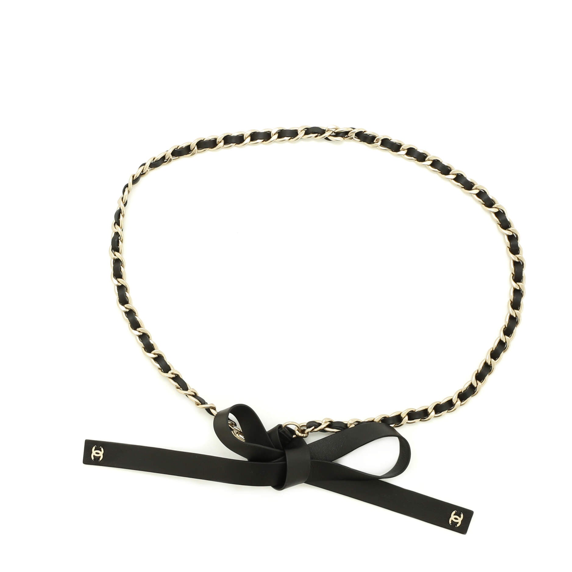 Bow Chain-Link Belt Lambskin and Metal 90