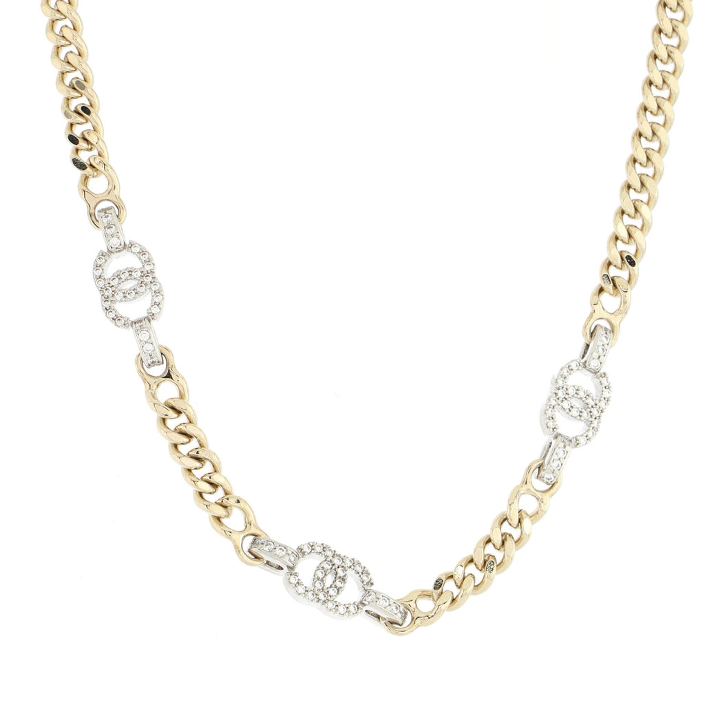 CC Link Choker Necklace Metal with Crystals