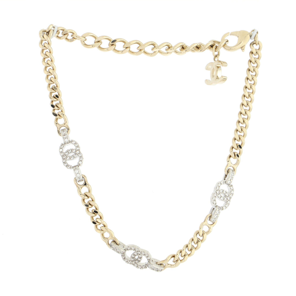 CC Link Choker Necklace Metal with Crystals