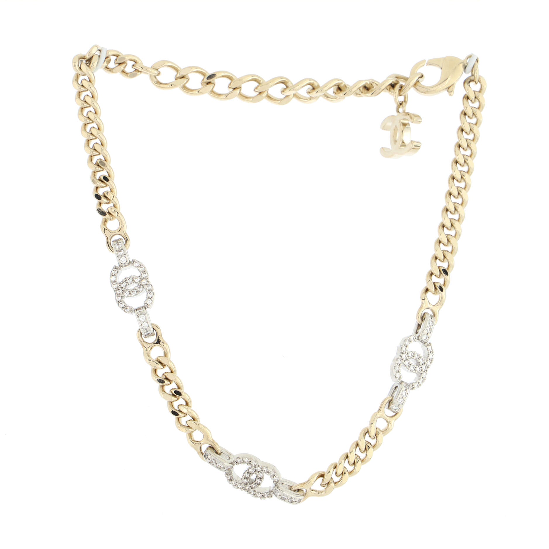 CC Link Choker Necklace Metal with Crystals
