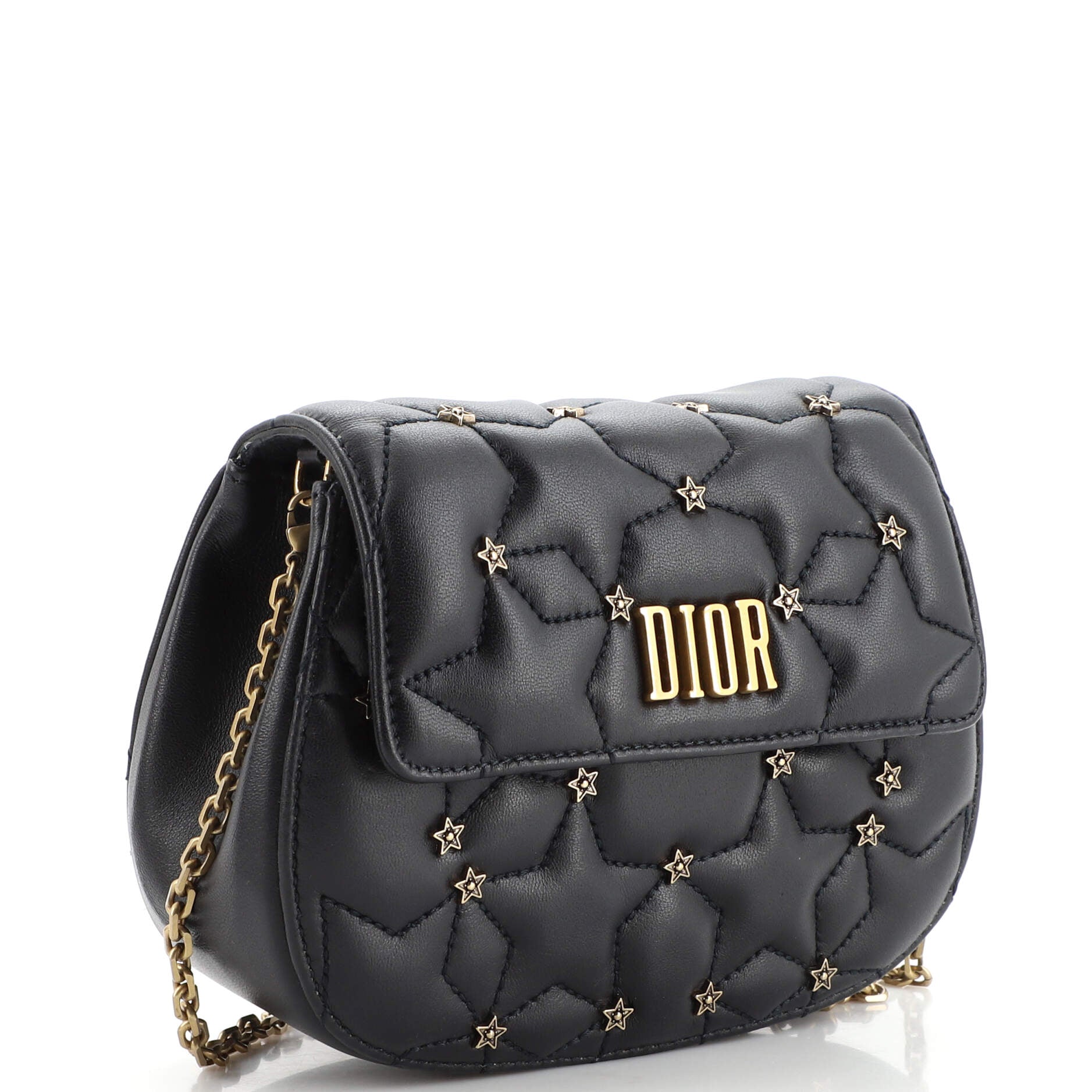 D-Fence Round Clutch with Chain Studded Leather Small