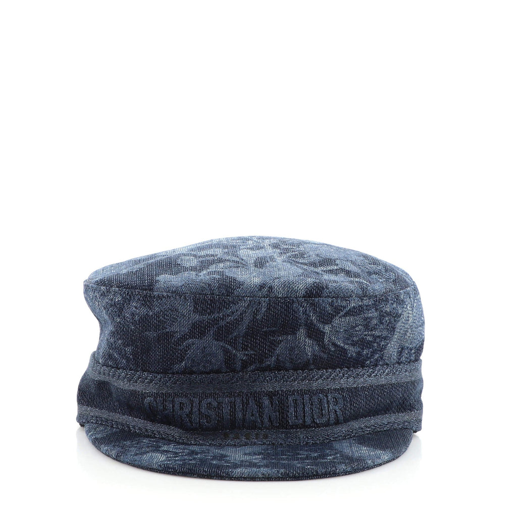 Flowers Baker Boy Cap Embroidered Denim Small