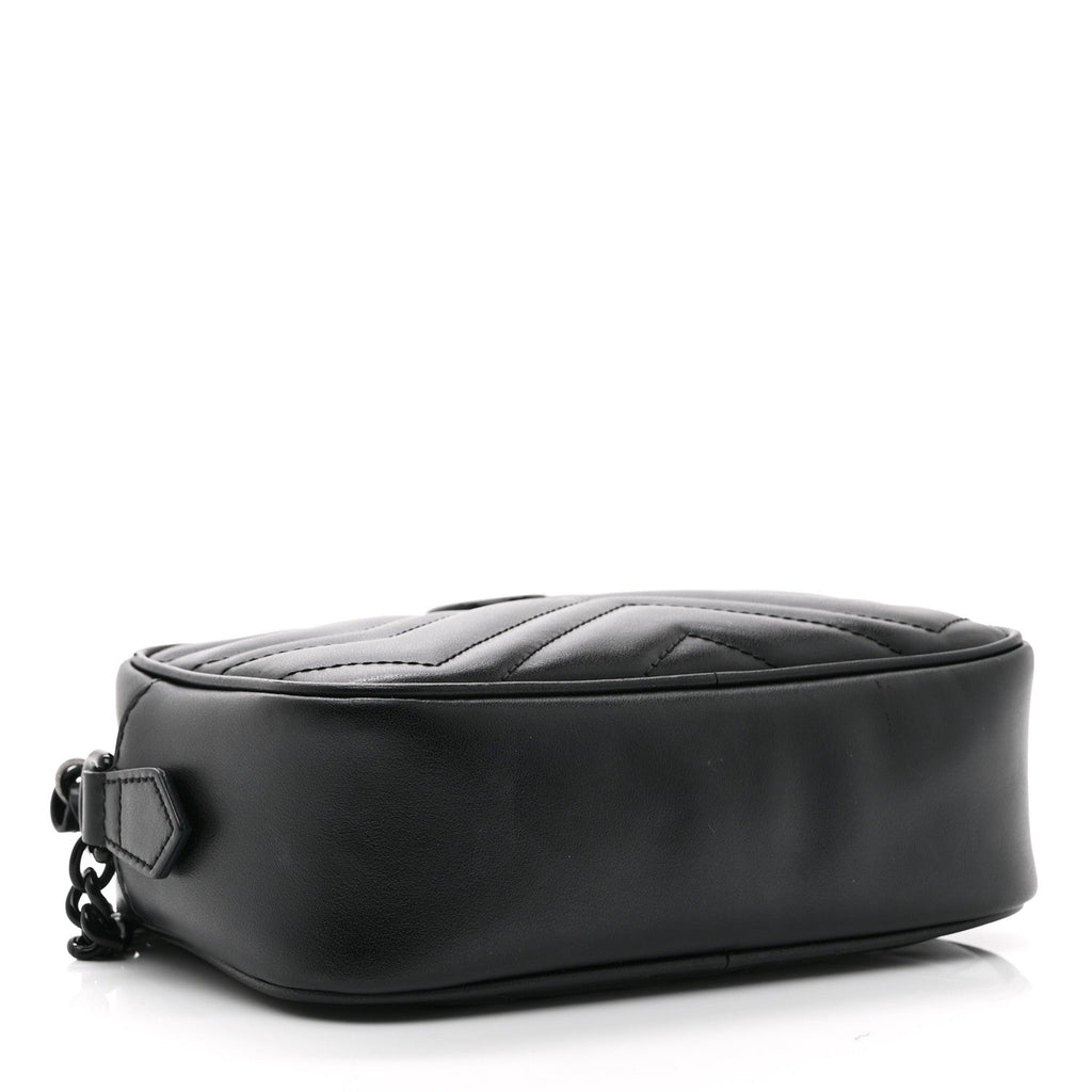 Calfskin Matelasse Monochrome Mini GG Marmont Chain Shoulder Bag Black