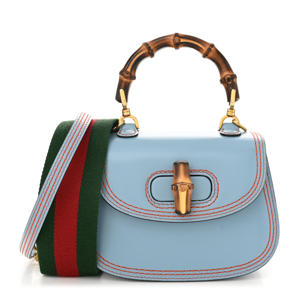 Boarded Dyana Lux Calfskin Web Mini Bamboo 1947 Top Handle Bag Blue