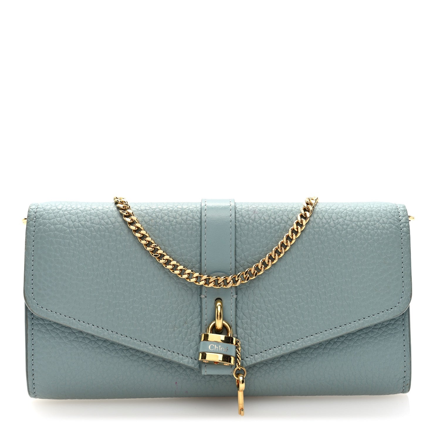 Grained Calfskin Aby Chain Wallet Faded Blue