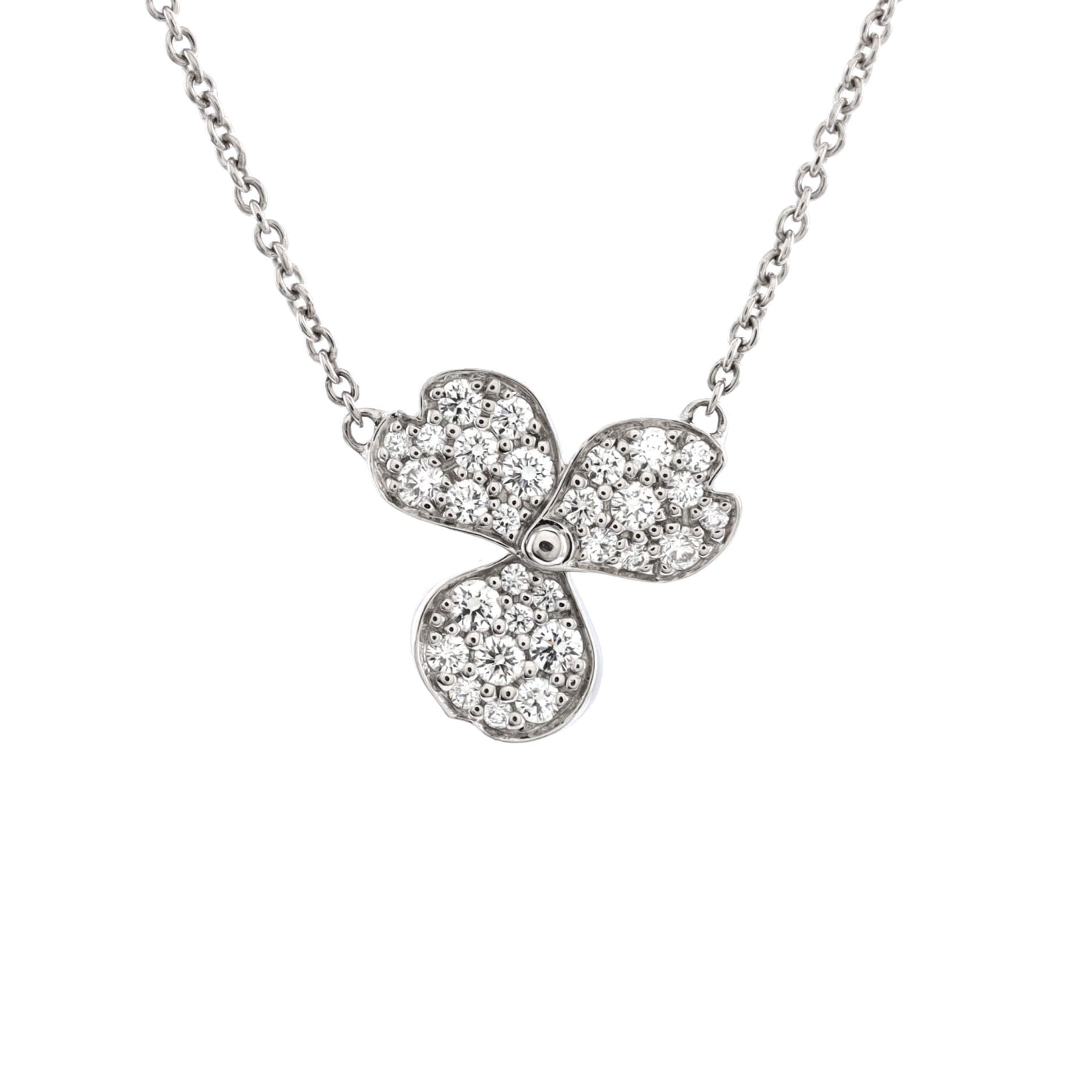 Paper Flowers Pendant Necklace Platinum with Pave Diamonds Small