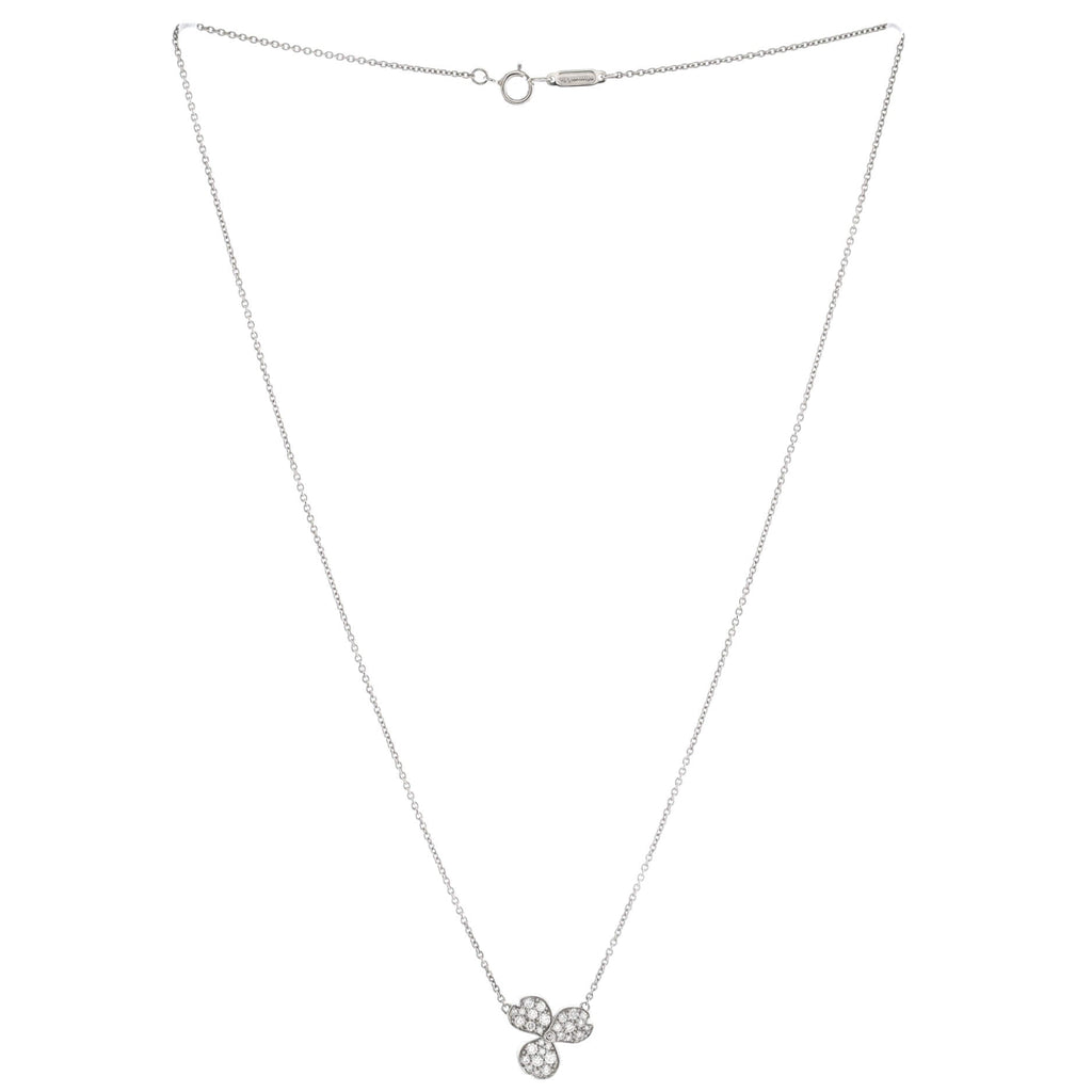 Paper Flowers Pendant Necklace Platinum with Pave Diamonds Small