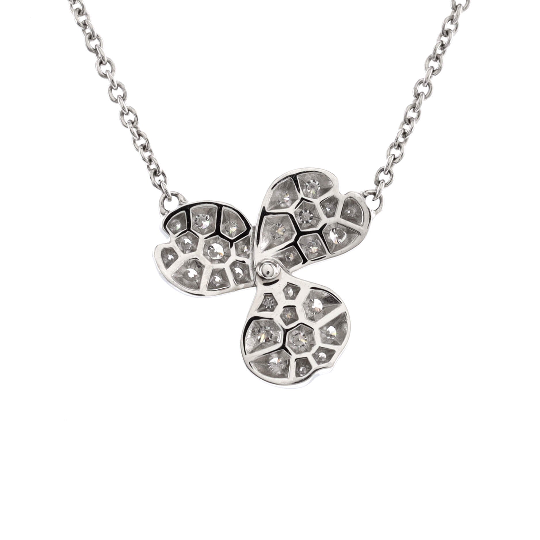 Paper Flowers Pendant Necklace Platinum with Pave Diamonds Small