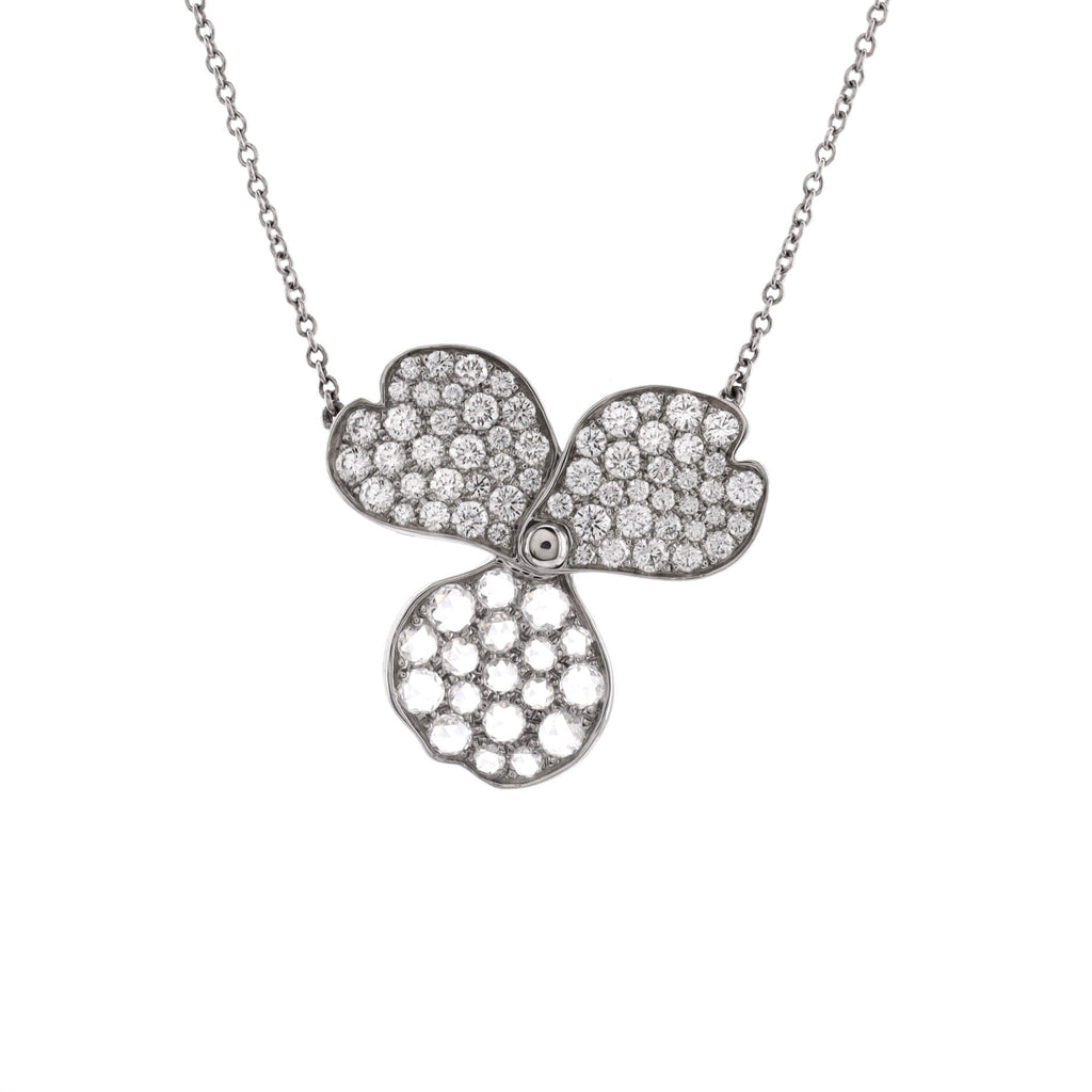 Paper Flowers Pendant Necklace Platinum with Pave Diamonds Large