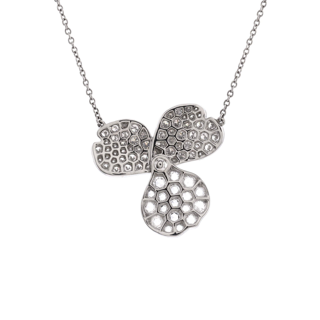 Paper Flowers Pendant Necklace Platinum with Pave Diamonds Large