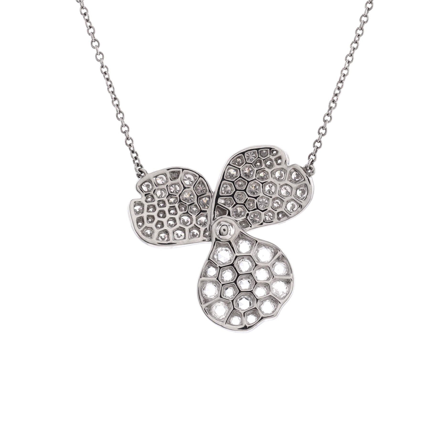 Paper Flowers Pendant Necklace Platinum with Pave Diamonds Large