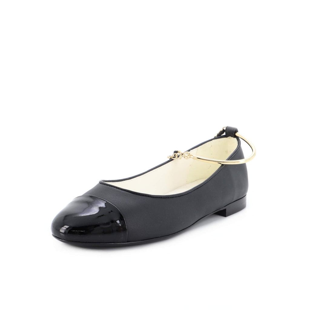 Women's Cap Toe Ankle Chain Ballerina Flats Leather