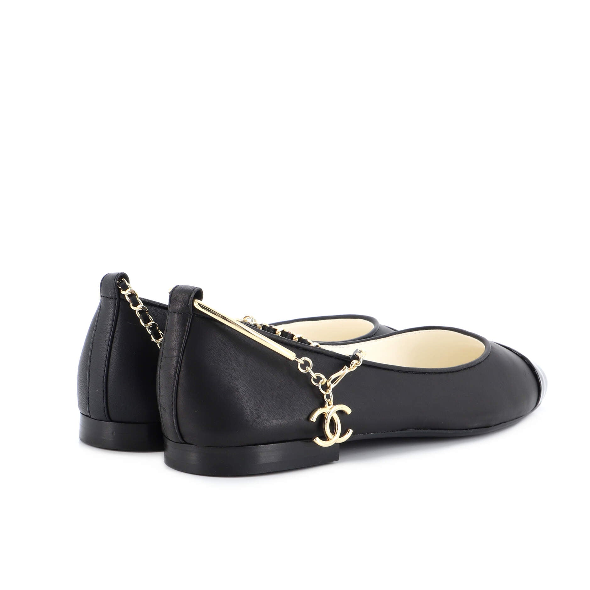 Women's Cap Toe Ankle Chain Ballerina Flats Leather